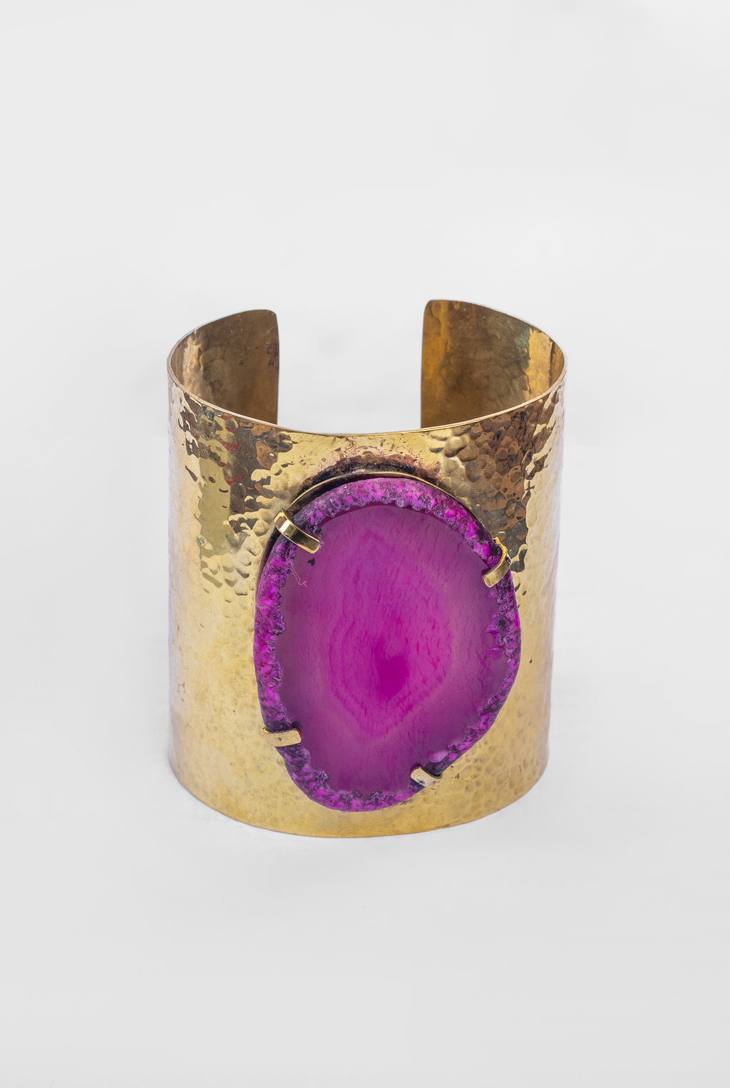 Agate Brass Hammered Cuff