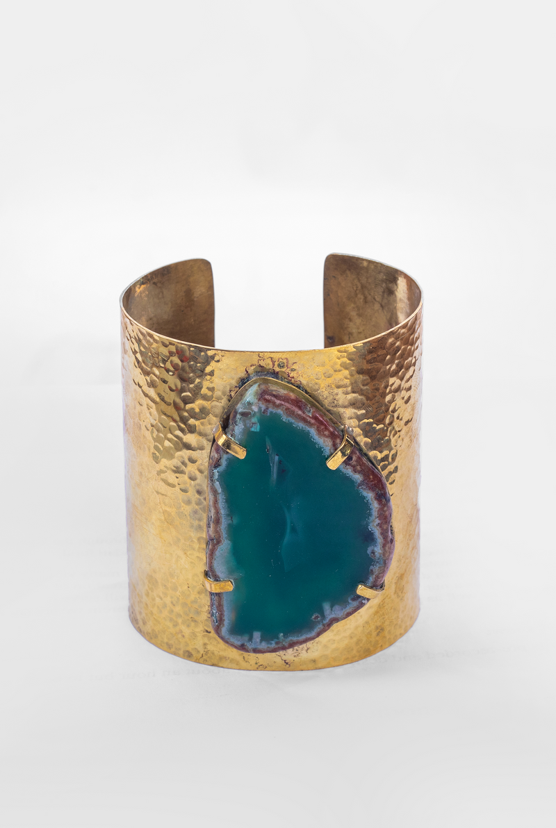 Agate Brass Hammered Cuff