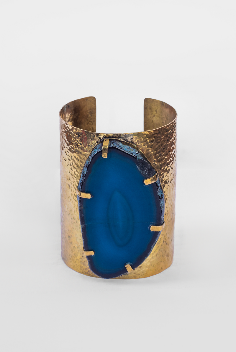 Agate Brass Hammered Cuff