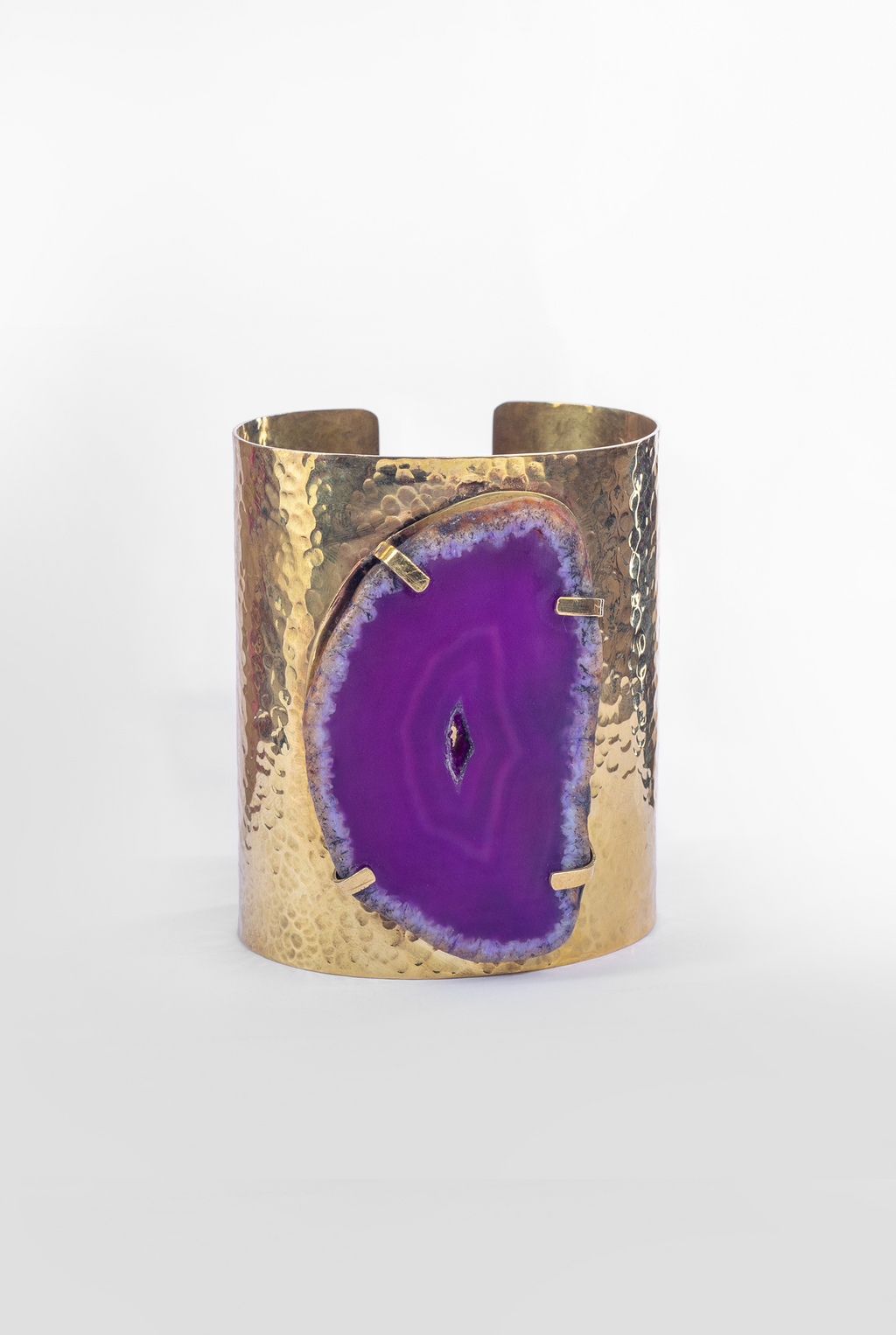 Agate Brass Hammered Cuff