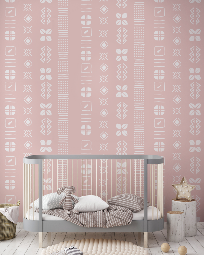 Millennial Pink Mudcloth - Peel & Stick Wallpaper