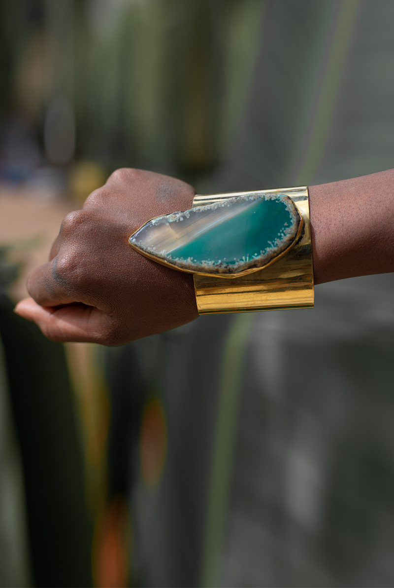 Agate Brass Cuff Overlay