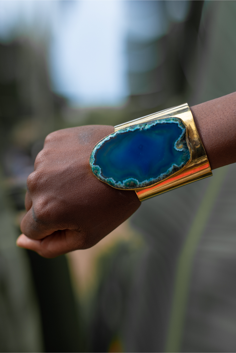 Agate Brass Cuff Overlay