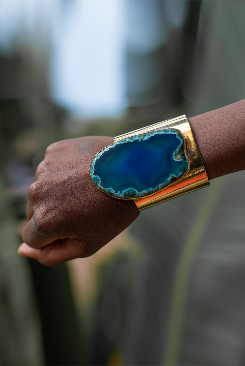 Agate Brass Cuff Overlay