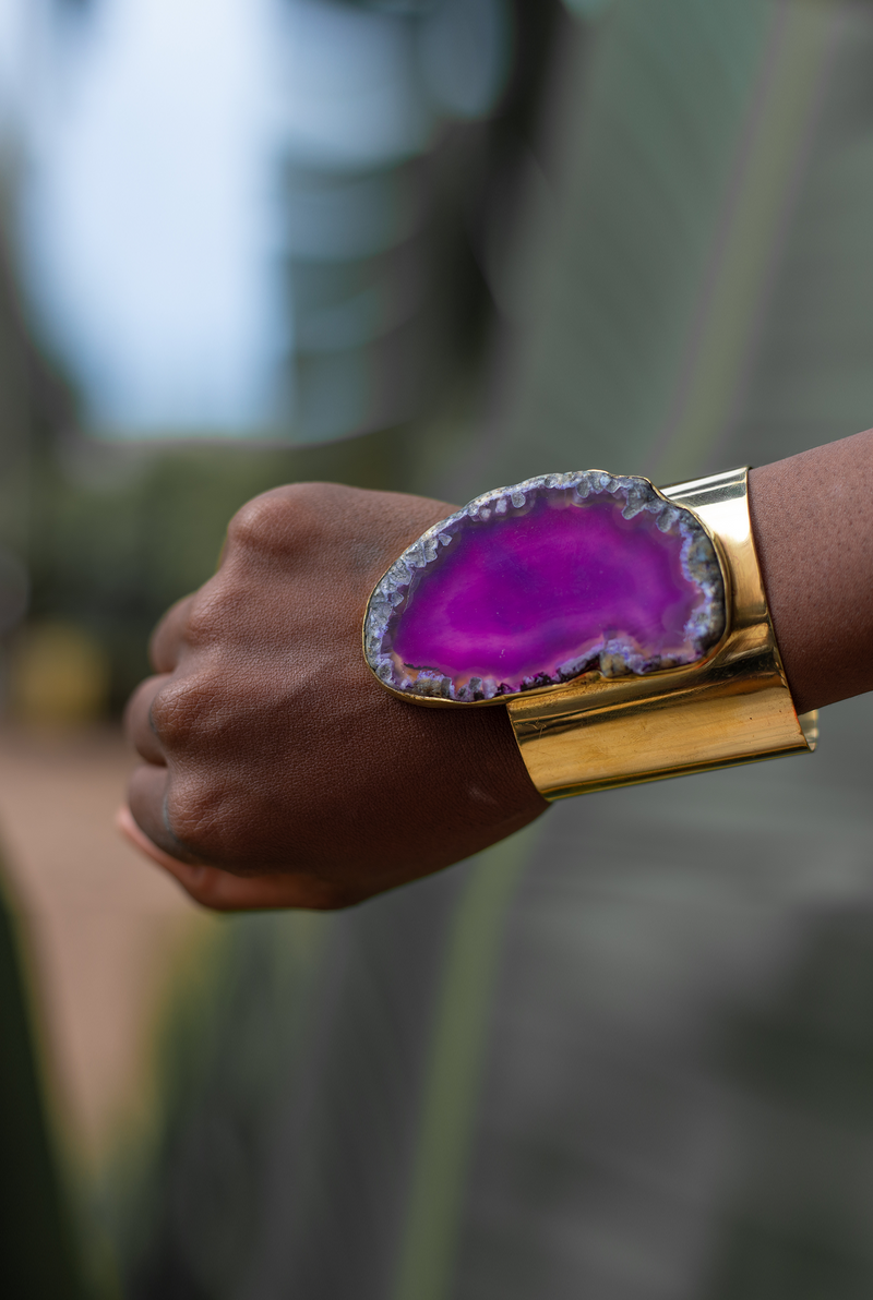 Agate Brass Cuff Overlay