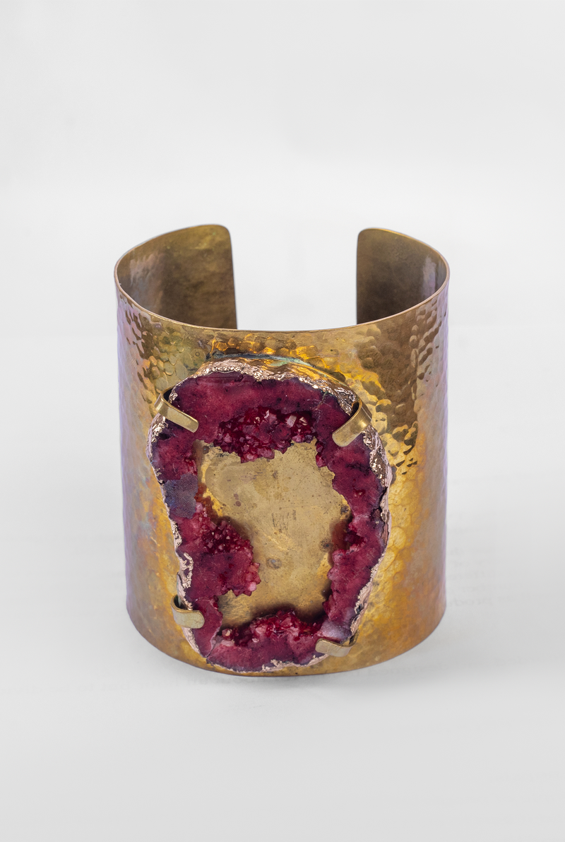 Agate Brass Hammered Cuff