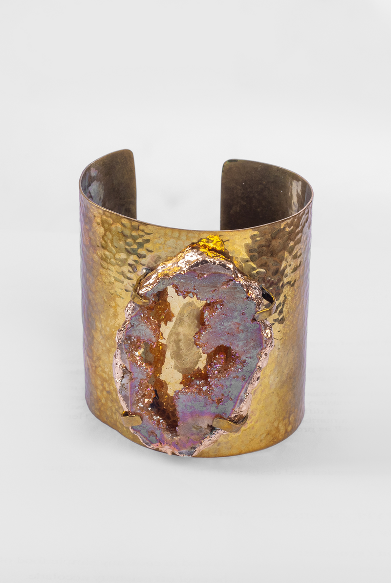 Agate Brass Hammered Cuff