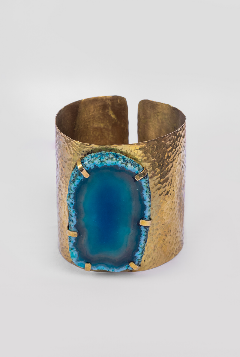 Agate Brass Hammered Cuff