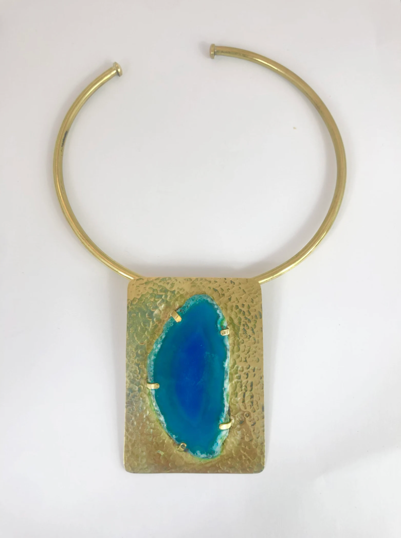 Agate Brass Hammered Choker