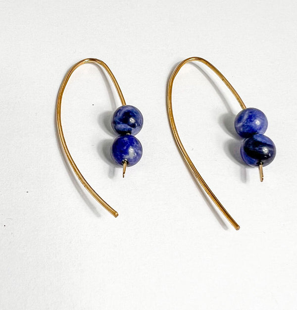 Blue Sodalite Gemstone Brass Earrings