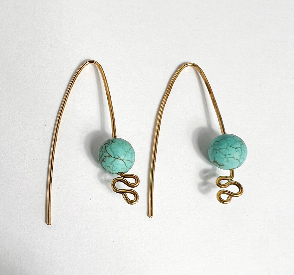 Turquoise Gemstone Brass Earrings