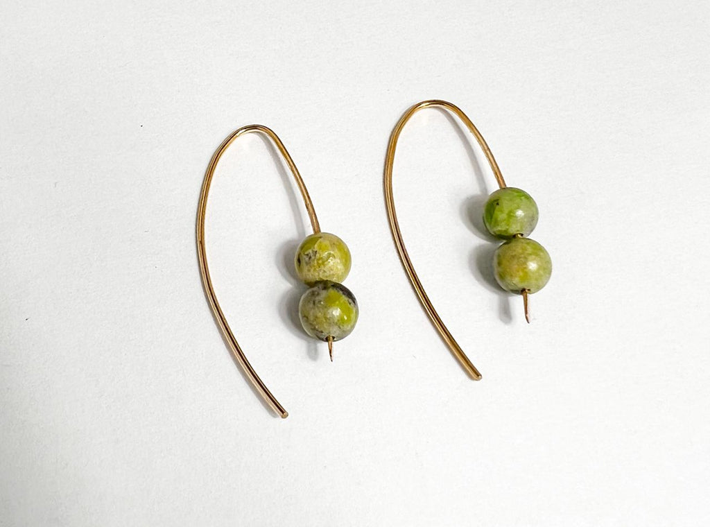 Crysophrase Green Limestone Brass Earrings