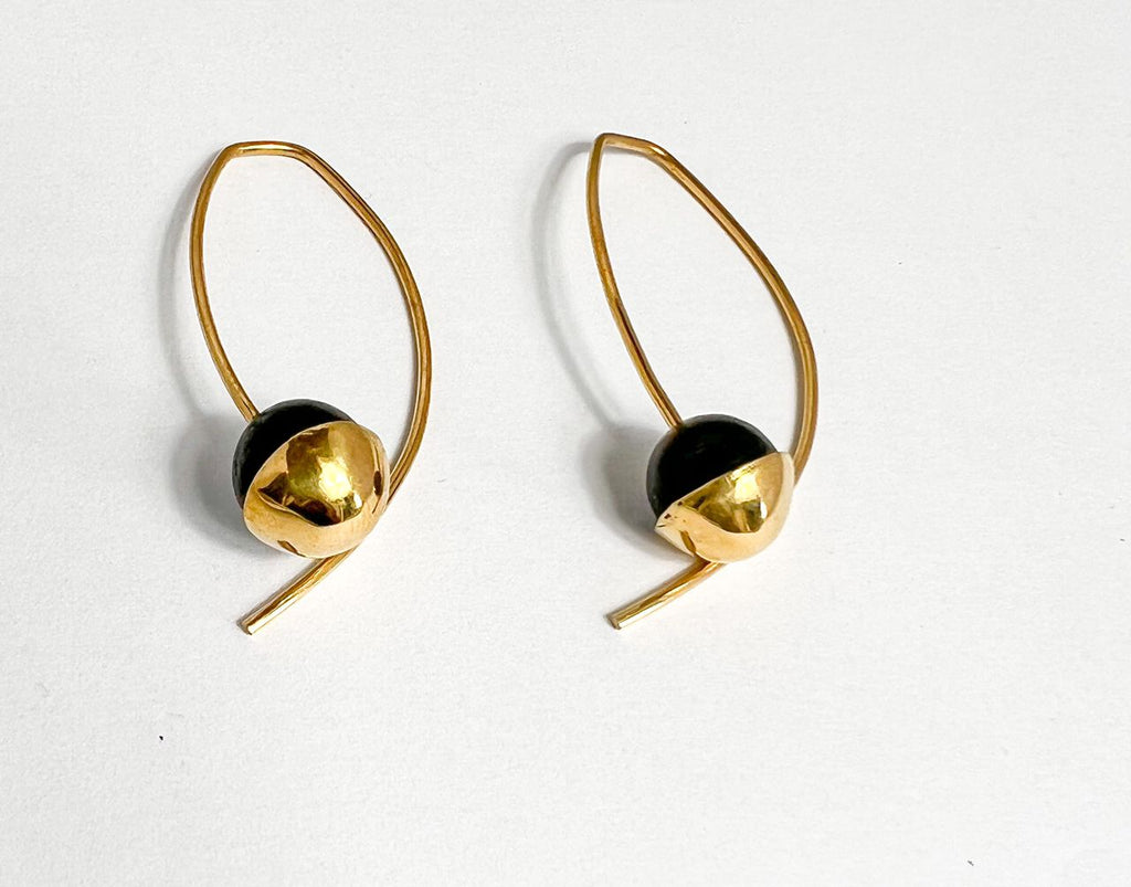 Black Onyx Brass Plated Earrings