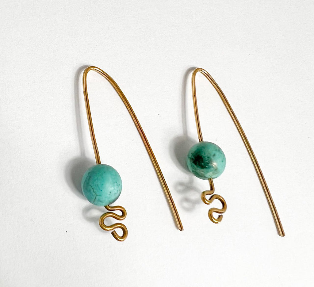 Turquoise Gemstone Brass Earrings