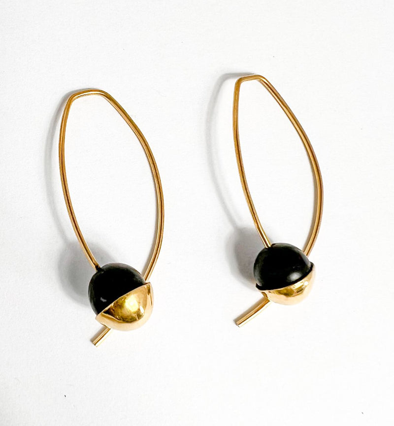 Black Onyx Brass Plated Earrings