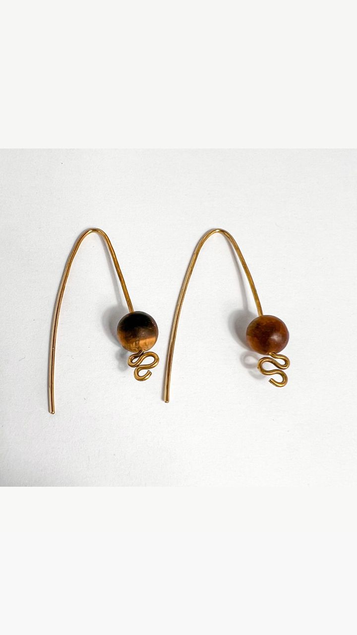 Tiger Eye Gemstone Brass Earrings