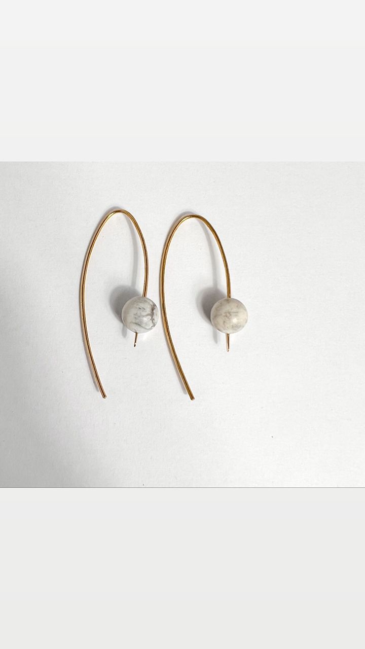 White Marble Brass Earrings